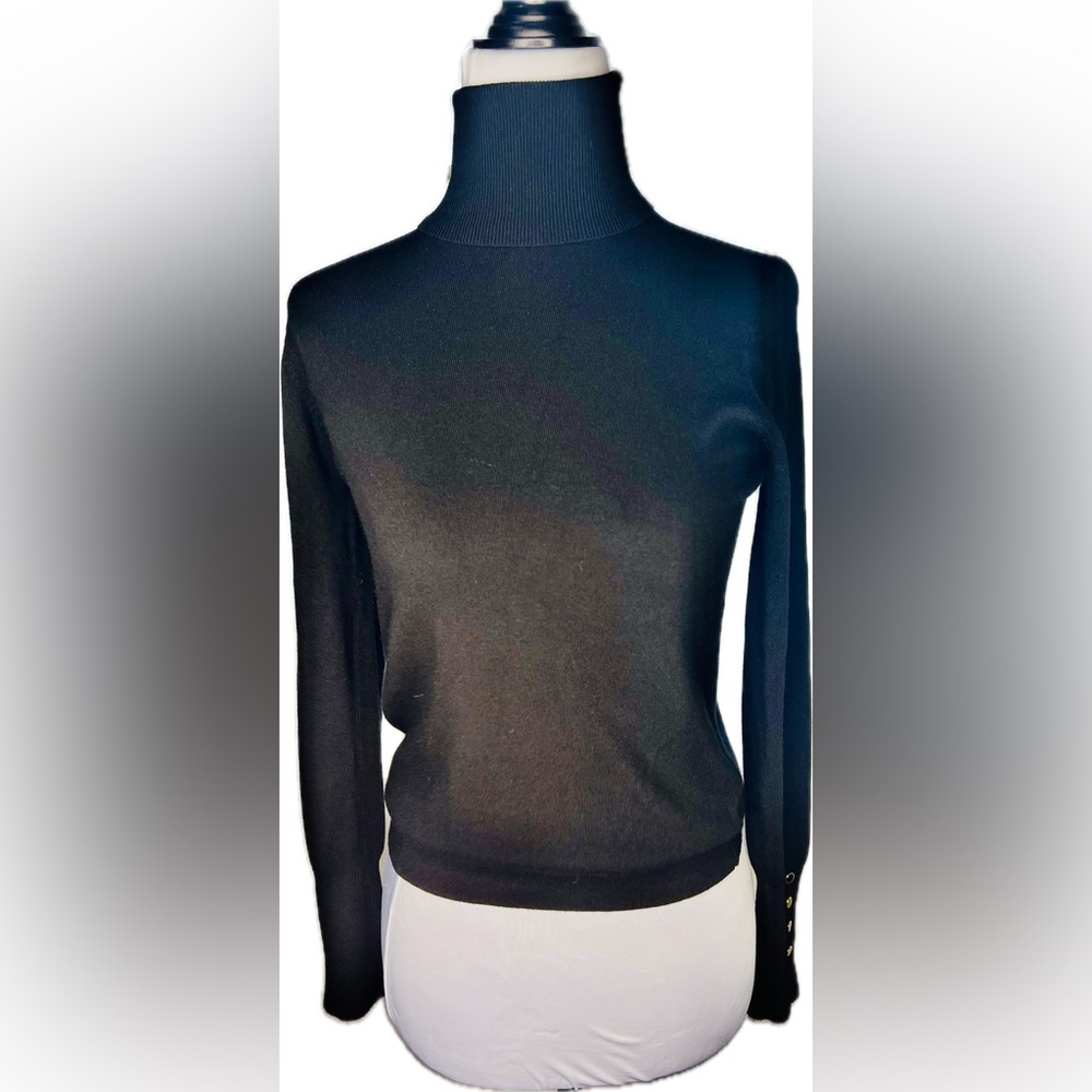 Zara Black Turtle Neck Sweater with Gold toned Buttons at the cuff Sz S